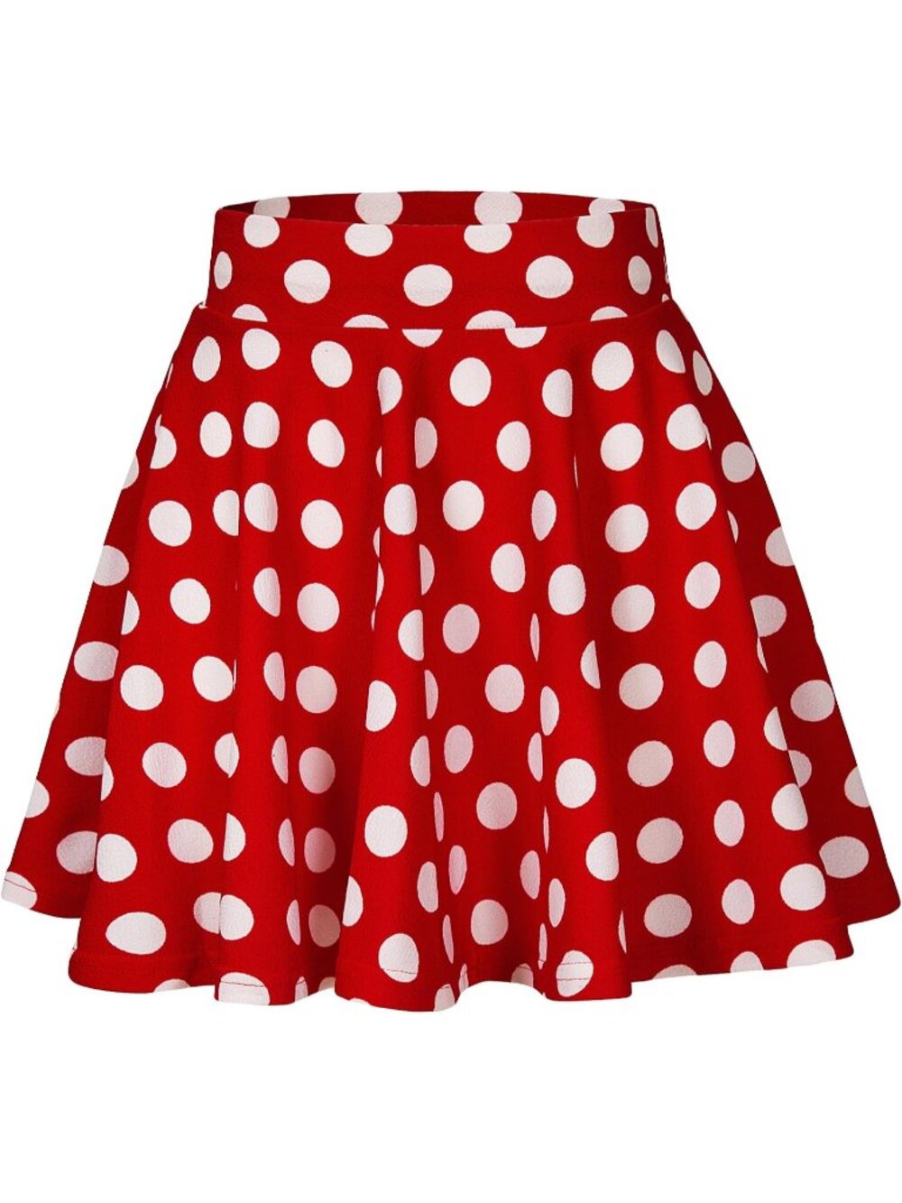 Women's Red/White Dots High Waisted Flared Skater Stretchy A-line Mini Skirt